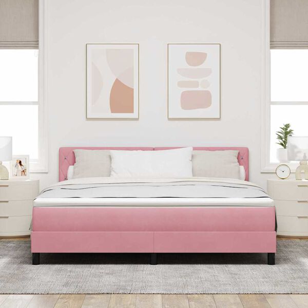 vidaXL LED Box Spring Bed met matras met LED Roze 180 x 200 cm Fluweel