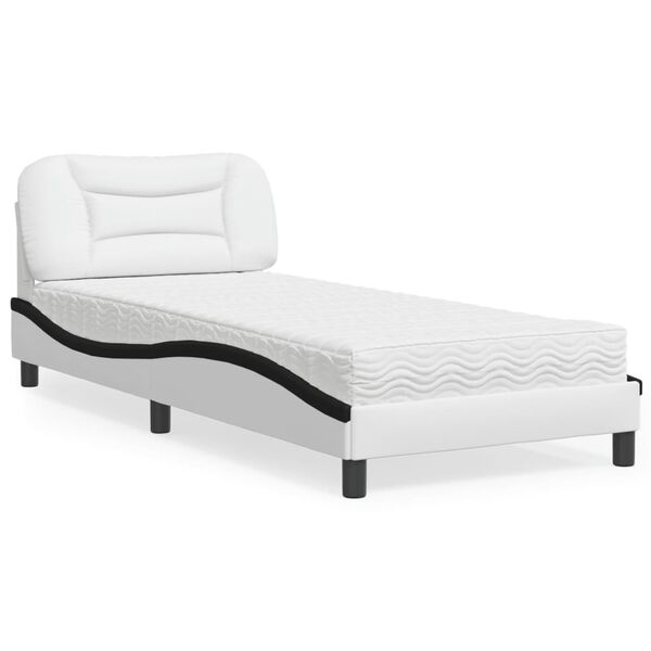 vidaXL Bed met matras "Hvar" kunstleer wit en zwart 90x190 cm