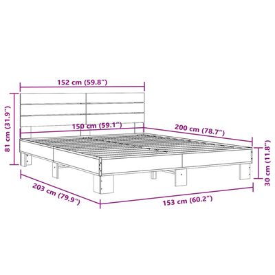 vidaXL Bedframe bewerkt hout metaal gerookt eikenkleurig 150x200 cm