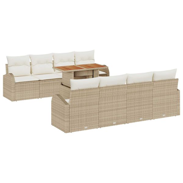 vidaXL Tuin Sofa Set met opslag 9 pcs Beige Poly riet