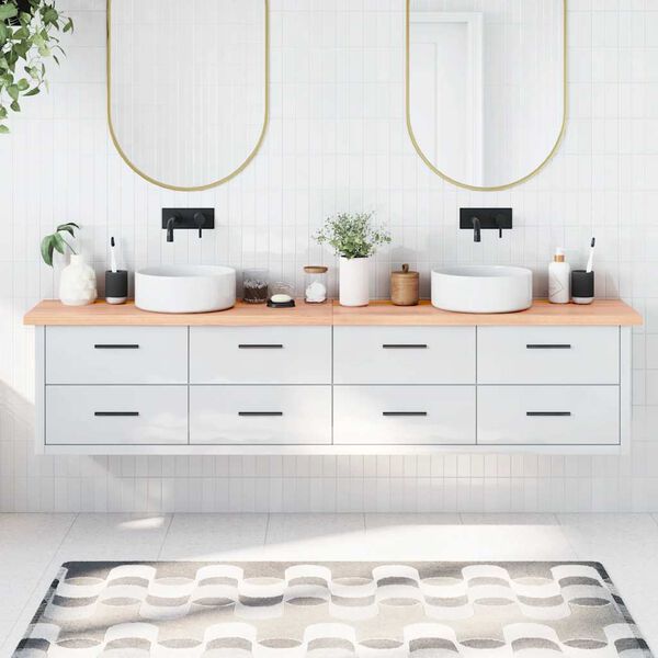 vidaXL Wastafelblad 220x40x(2-4) cm behandeld massief hout lichtbruin