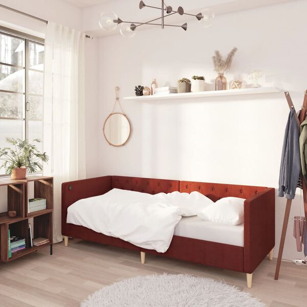 vidaXL Slaapbank met matras en USB stof wijnrood 90x200 cm