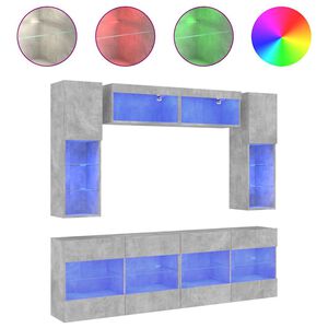 vidaXL 6-delige Tv-wandmeubelset met LED-verlichting betongrijs