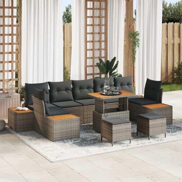 vidaXL Tuin Sofa Set met kussen 10 pcs Grijs Poly riet