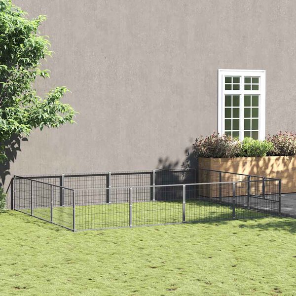 vidaXL Hondenkennel 12 m&sup2; staal zilverkleurig