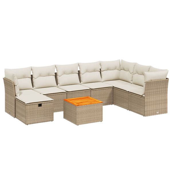 vidaXL 9-delige Loungeset met kussens poly rattan beige
