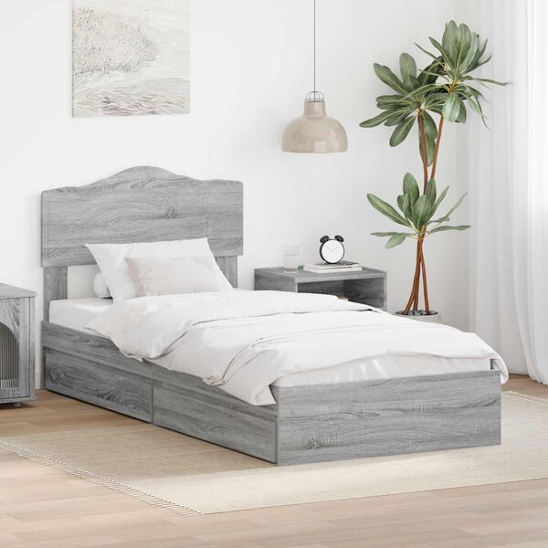 vidaXL Opslag bed met hoofdeinde Grijs Sonoma 70 x 190 cm Bewerkt hout