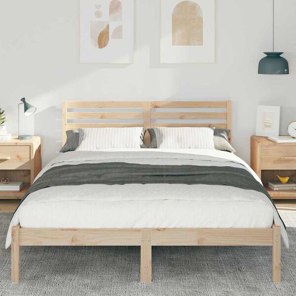 vidaXL Bedframe met hoofdeinde Bruin 140 x 210 cm Massief grenenhout