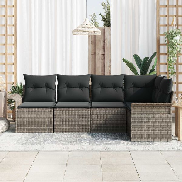 vidaXL Tuin Sofa Set met kussen 5 pcs Grijs poly rattan