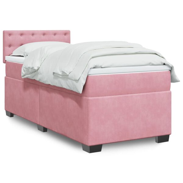 vidaXL Boxspring met matras fluweel roze 90x190 cm