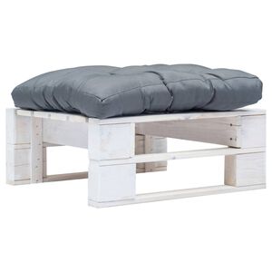 vidaXL Tuinpoef met grijs kussen pallet hout wit