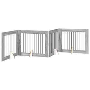 vidaXL Opvouwbaar hondenhek met standaards 4 pcs Grijs sonoma 401 cm