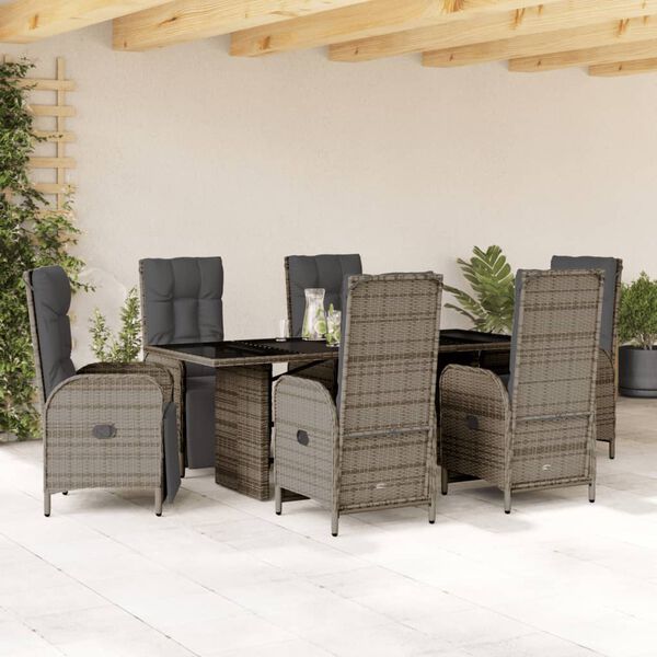 vidaXL 7-delige Tuinset met kussens poly rattan grijs