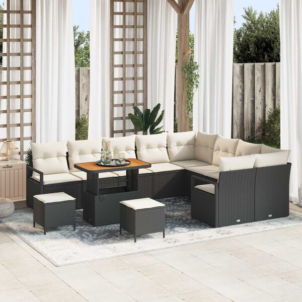 vidaXL Tuin Sofa Set met kussen met opslag 12 pcs Zwart en Cr&egrave;me