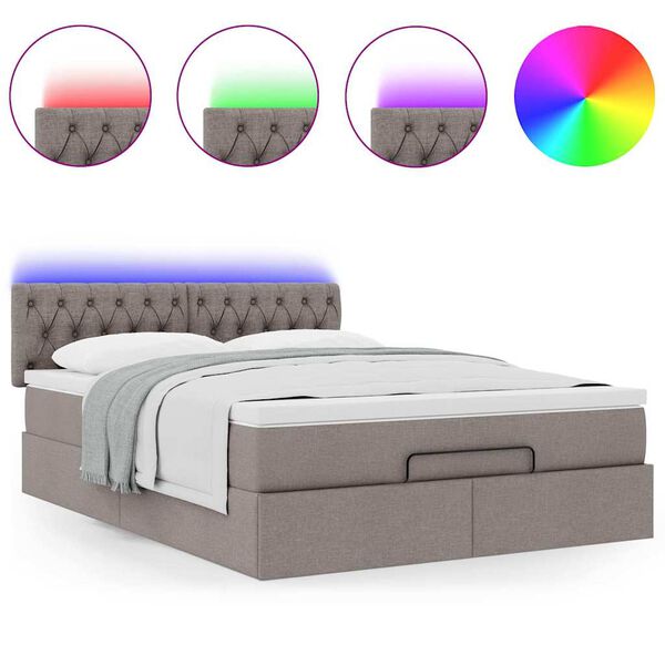 vidaXL Bed poef met matras en LED's 140x200 cm stof taupe