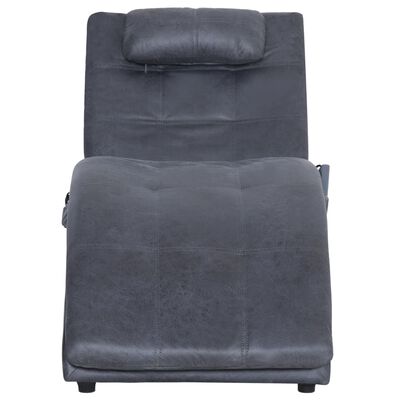 vidaXL Massage chaise longue met kussen kunstsuède grijs