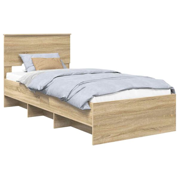 vidaXL Bedframe met hoofdeinde Sonoma Eiken 90 x 200 cm Bewerkt hout