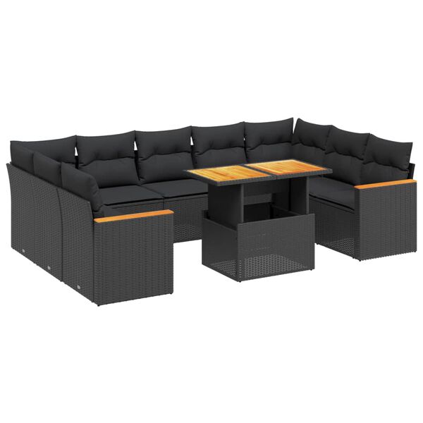 vidaXL 11-delige Loungeset met kussens poly rattan zwart