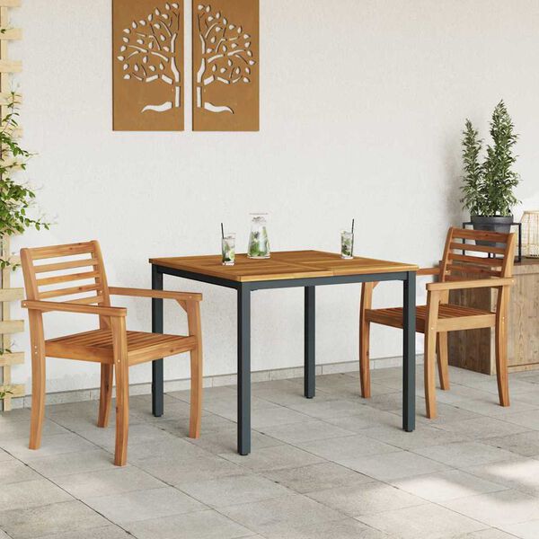vidaXL Buiten Tafel Natuurlijk en Zwart 90 x 90 x 75 cm