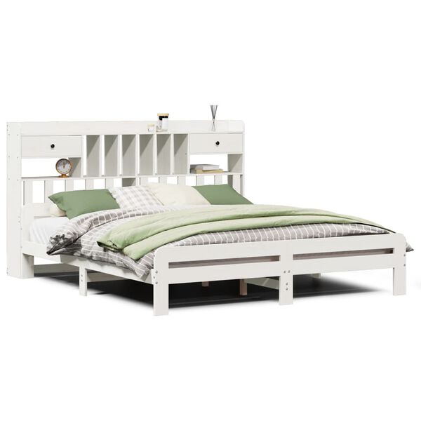 vidaXL Bed met boekenkast zonder matras grenenhout wit 180x200 cm
