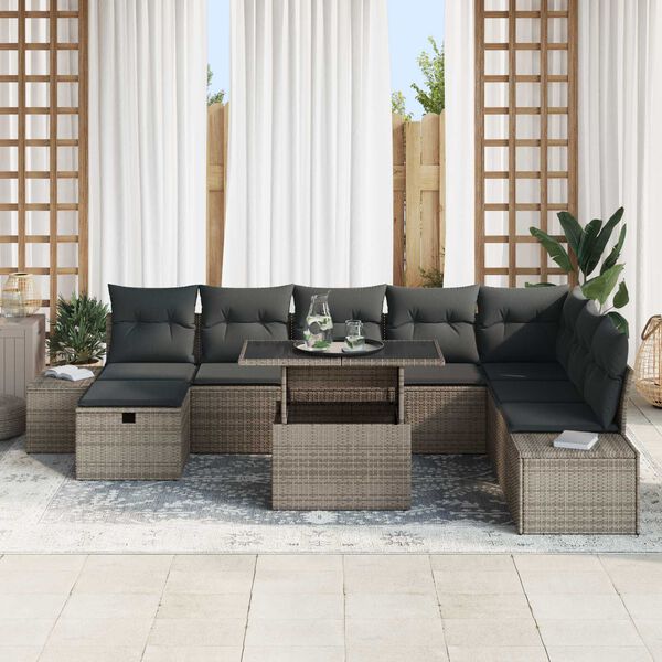 vidaXL Tuin Sofa Set 9 pcs Grijs poly rattan