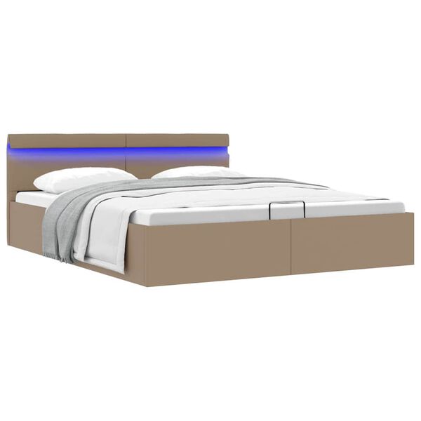 vidaXL Bedframe met opslag en LED kunstleer cappuccino 180x200 cm
