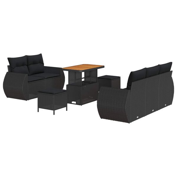 vidaXL Tuin Sofa Set met kussen met opslag 8 pcs Zwart poly rattan