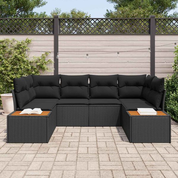 vidaXL Tuinbankenset met kussen met opslag 6 pcs Zwart Polyrattan