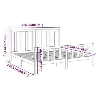 vidaXL Bedframe massief grenenhout zwart 200x200 cm