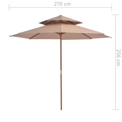 vidaXL Parasol dubbeldekker met houten paal 270 cm taupe