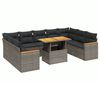 vidaXL 10-delige Loungeset met kussens poly rattan grijs