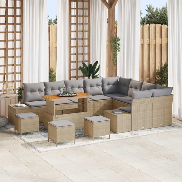 vidaXL Tuin Sofa Set met kussen met opslag 13 pcs Beige en Licht Grijs
