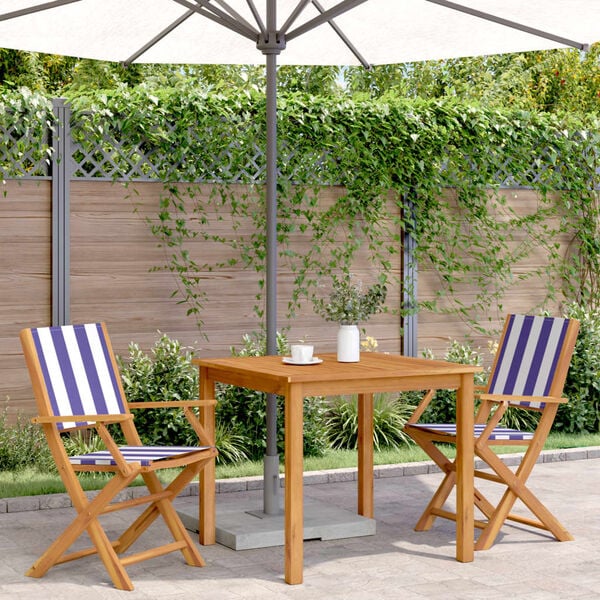 vidaXL Tuinstoelen 2 st massief acaciahout en stof blauw en wit