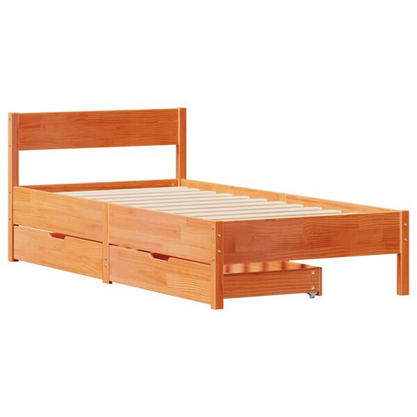 vidaXL Bedframe zonder matras massief grenenhout wasbruin 75x190 cm