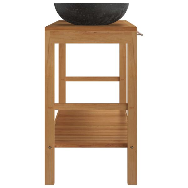 vidaXL Wastafelkast met marmeren wastafels massief teakhout zwart