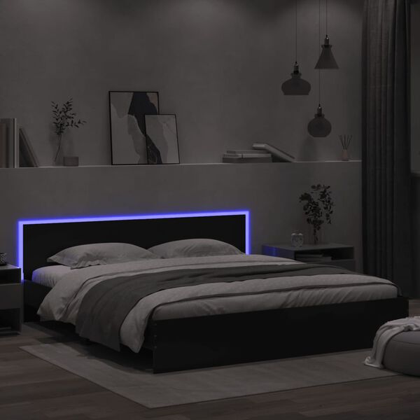 vidaXL Bedframe met hoofdeinde en LED-verlichting zwart 200x200 cm