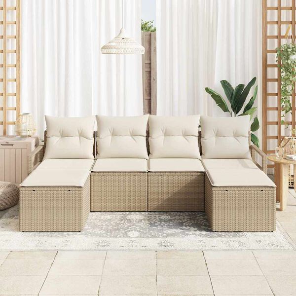 vidaXL Bankstel 6 pcs Beige poly rattan
