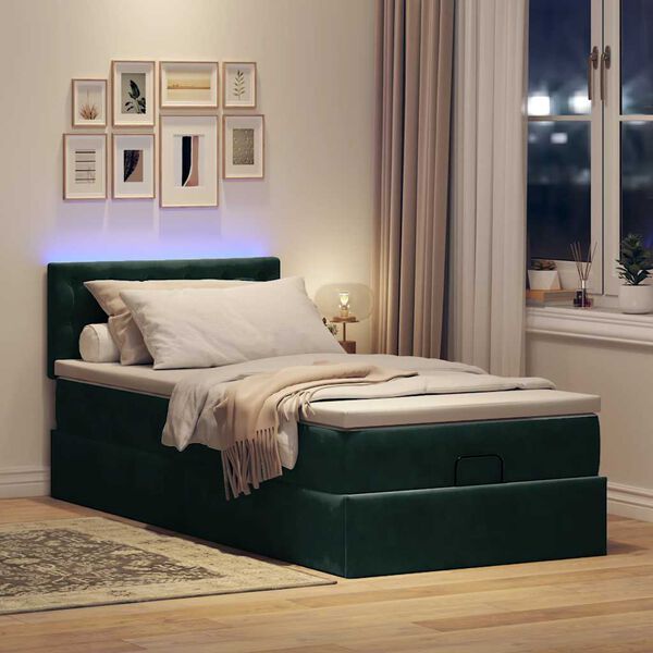 vidaXL Ottoman bed met matras en LED's 100x200 cm fluweel donkergroen