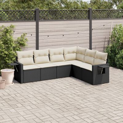 vidaXL 6-delige Loungeset met kussens poly rattan zwart