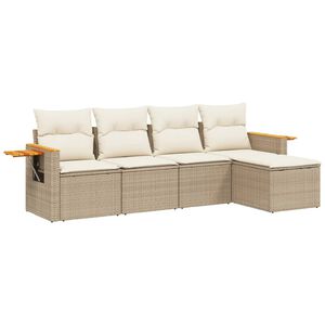 vidaXL 5-delige Loungeset met kussens poly rattan beige