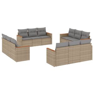 vidaXL 12-delige Loungeset met kussens poly rattan beige