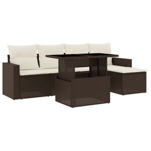 vidaXL 6-delige Loungeset met kussens poly rattan bruin