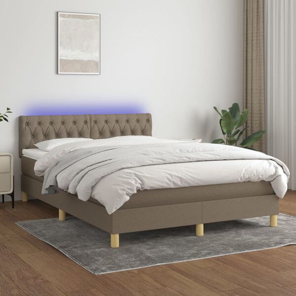vidaXL Boxspring met matras en LED stof taupe 140x190 cm