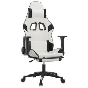 vidaXL Gamestoel met voetensteun kunstleer wit en zwart