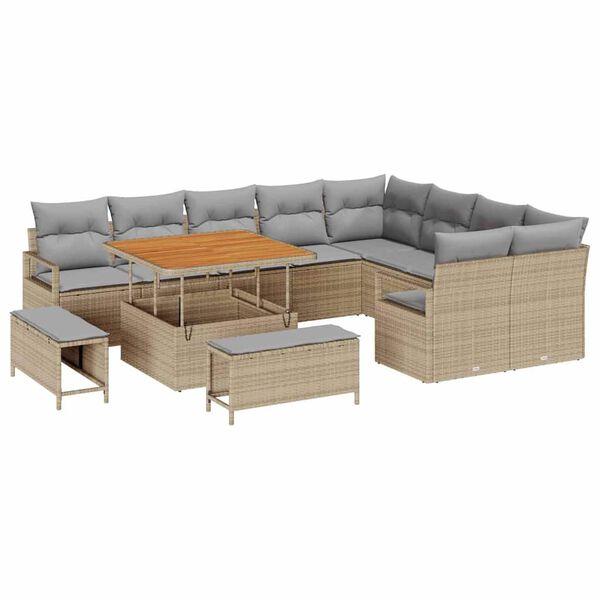 vidaXL Tuin Sofa Set met kussen met opslag 12 pcs Beige en Licht Grijs