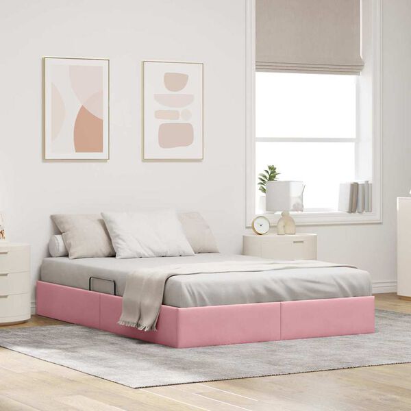 vidaXL Opslag bed met matras met hoofdeinde Roze 140 x 190 cm Fluweel
