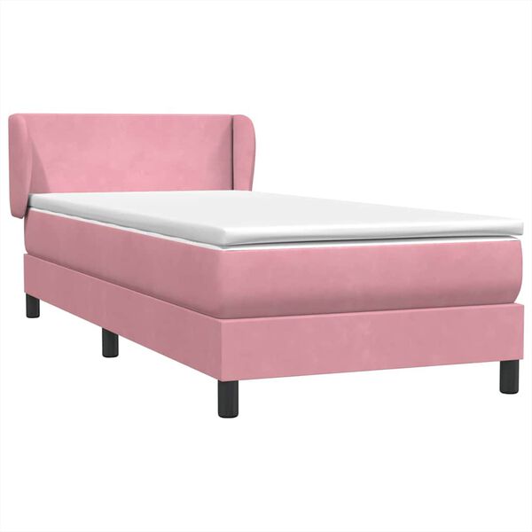 vidaXL Boxspring met matras fluweel roze 90x210 cm