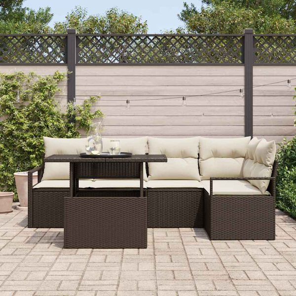 vidaXL Tuin Sofa Set met kussen 6 pcs Bruin en cr&egrave;me poly rattan