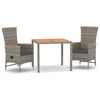 vidaXL 3-delige Tuinset met kussens poly rattan grijs