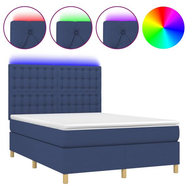 vidaXL Boxspring met matras en LED stof blauw 140x190 cm